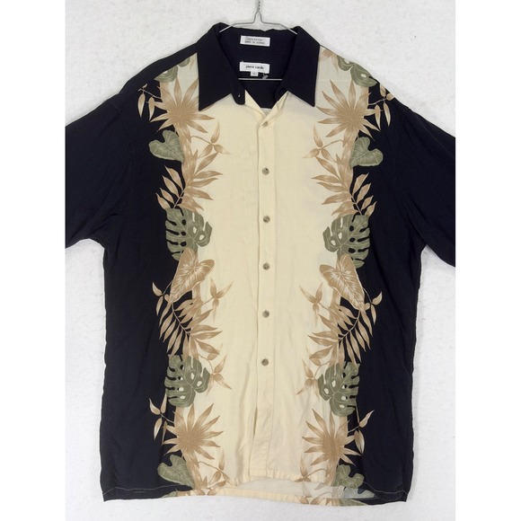 Pierre Cardin Other - Pierre Cardin Vintage Rayon Tropical Leaf Shirt Mens Large Black Cream